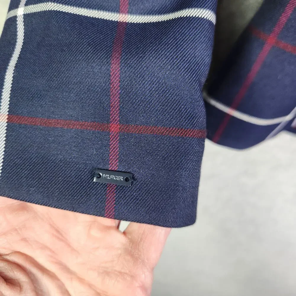 NEW Tommy Hilfiger Blazer Sz 2 Womens Navy Blue Plaid Academia Preppy Old Money - Picture 16 of 16